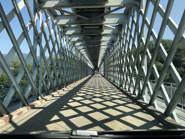 view through box bridge as driving over it