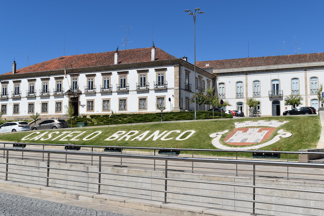 Castelo branco sign made from flowers in grass bank