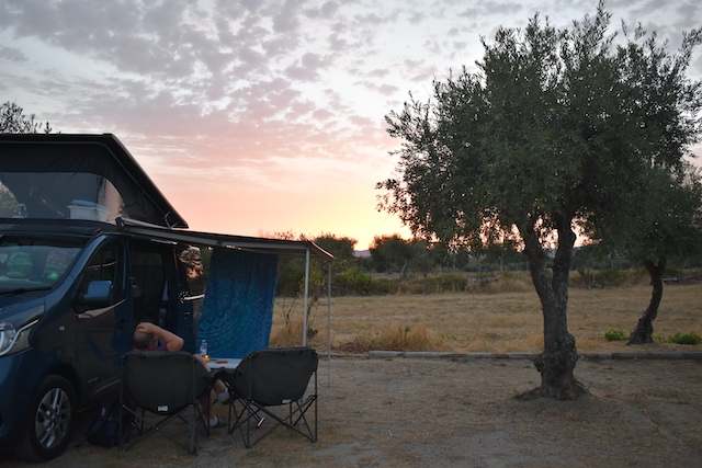 campervan parked by olive tree