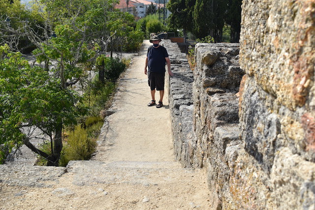man standing on castle wall pathway